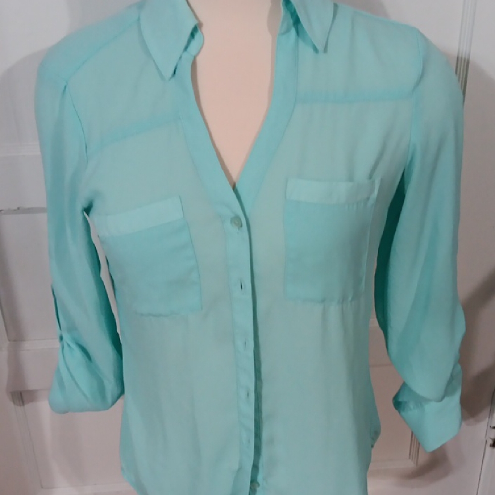Express Aqua Button-Up Blouse